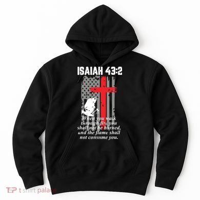 Thin Red Line Firefighter Cross Bible Verse American Flag Hoodie
