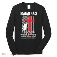 Thin Red Line Firefighter Cross Bible Verse American Flag Long Sleeve Shirt thumb 0
