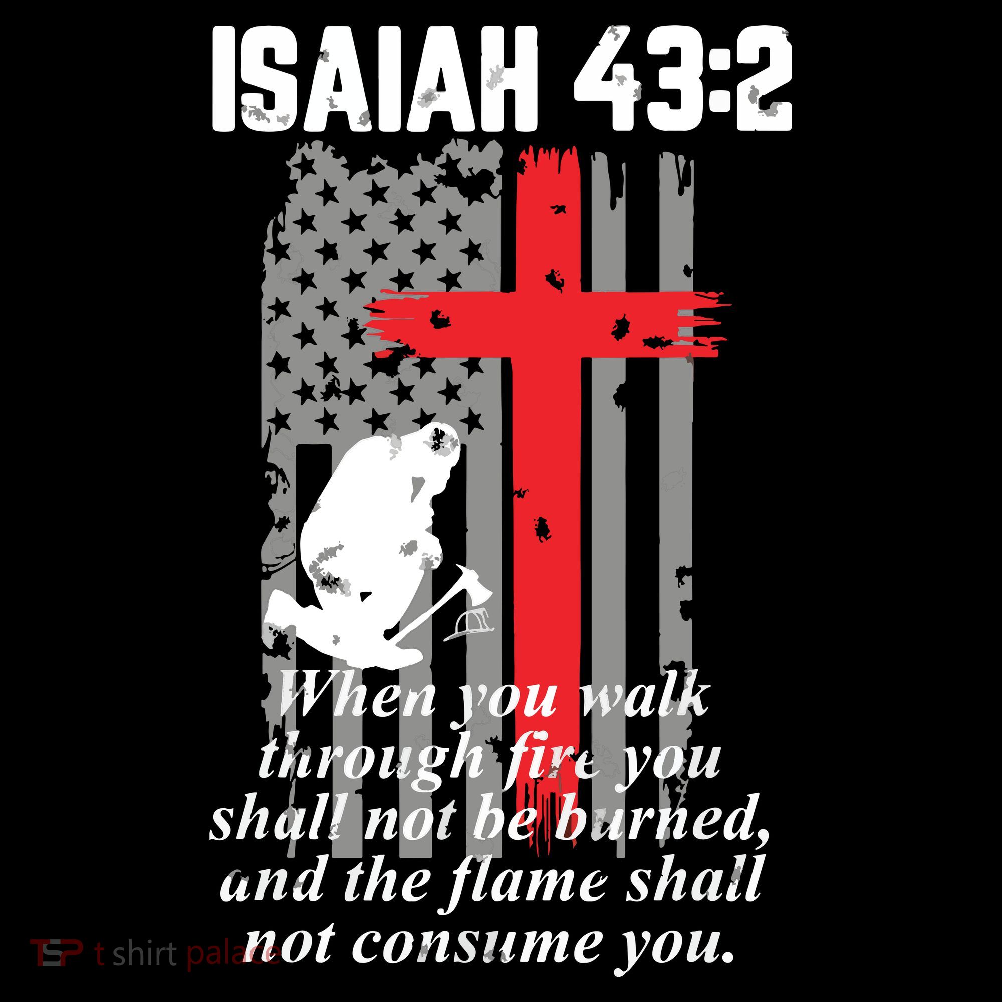 Thin Red Line Firefighter Cross Bible Verse American Flag Long Sleeve Shirt