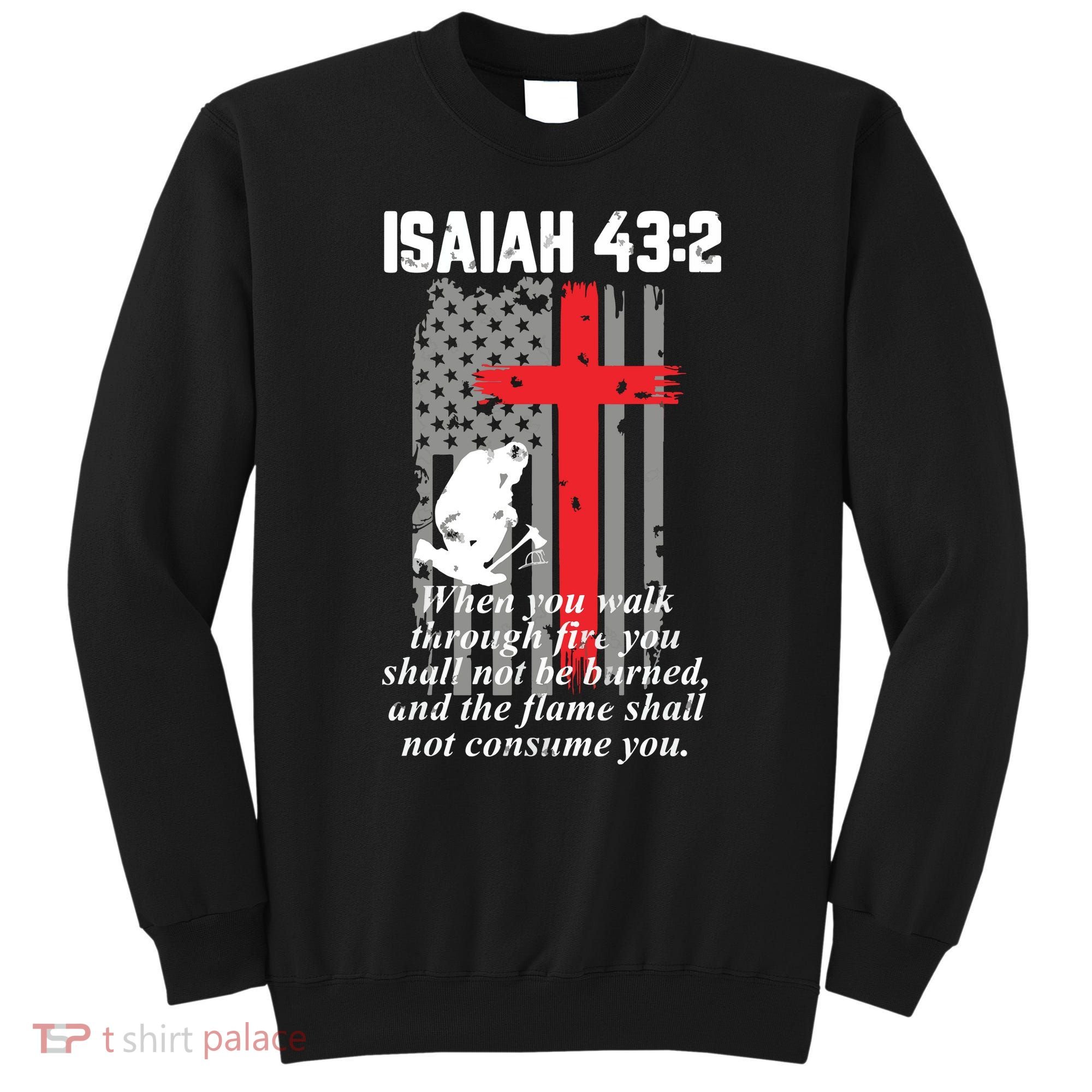 Thin Red Line Firefighter Cross Bible Verse American Flag Sweatshirt