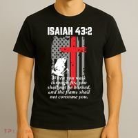Thin Red Line Firefighter Cross Bible Verse American Flag T-Shirt thumb 3