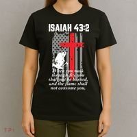 Thin Red Line Firefighter Cross Bible Verse American Flag T-Shirt thumb 4