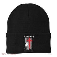 Thin Red Line Firefighter Cross Bible Verse American Flag Beanie thumb 0