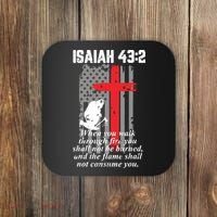 Thin Red Line Firefighter Cross Bible Verse American Flag Coaster thumb 0