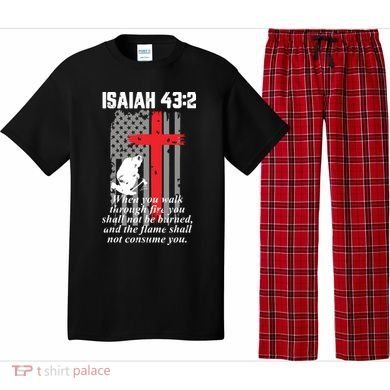 Thin Red Line Firefighter Cross Bible Verse American Flag Pajama Set