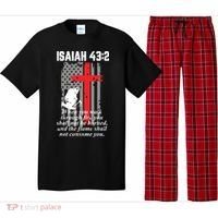 Thin Red Line Firefighter Cross Bible Verse American Flag Pajama Set thumb 0