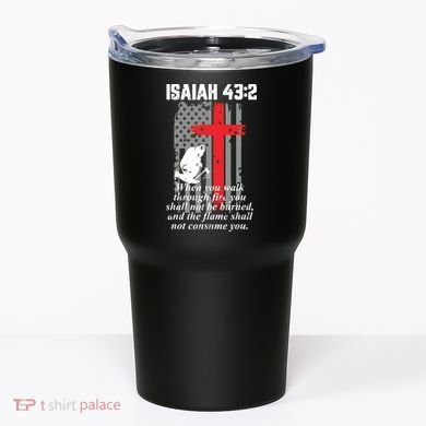 Thin Red Line Firefighter Cross Bible Verse American Flag Tumbler