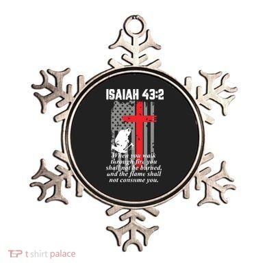 Thin Red Line Firefighter Cross Bible Verse American Flag Ornament