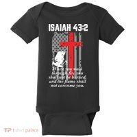 Thin Red Line Firefighter Cross Bible Verse American Flag Baby Bodysuit thumb 0