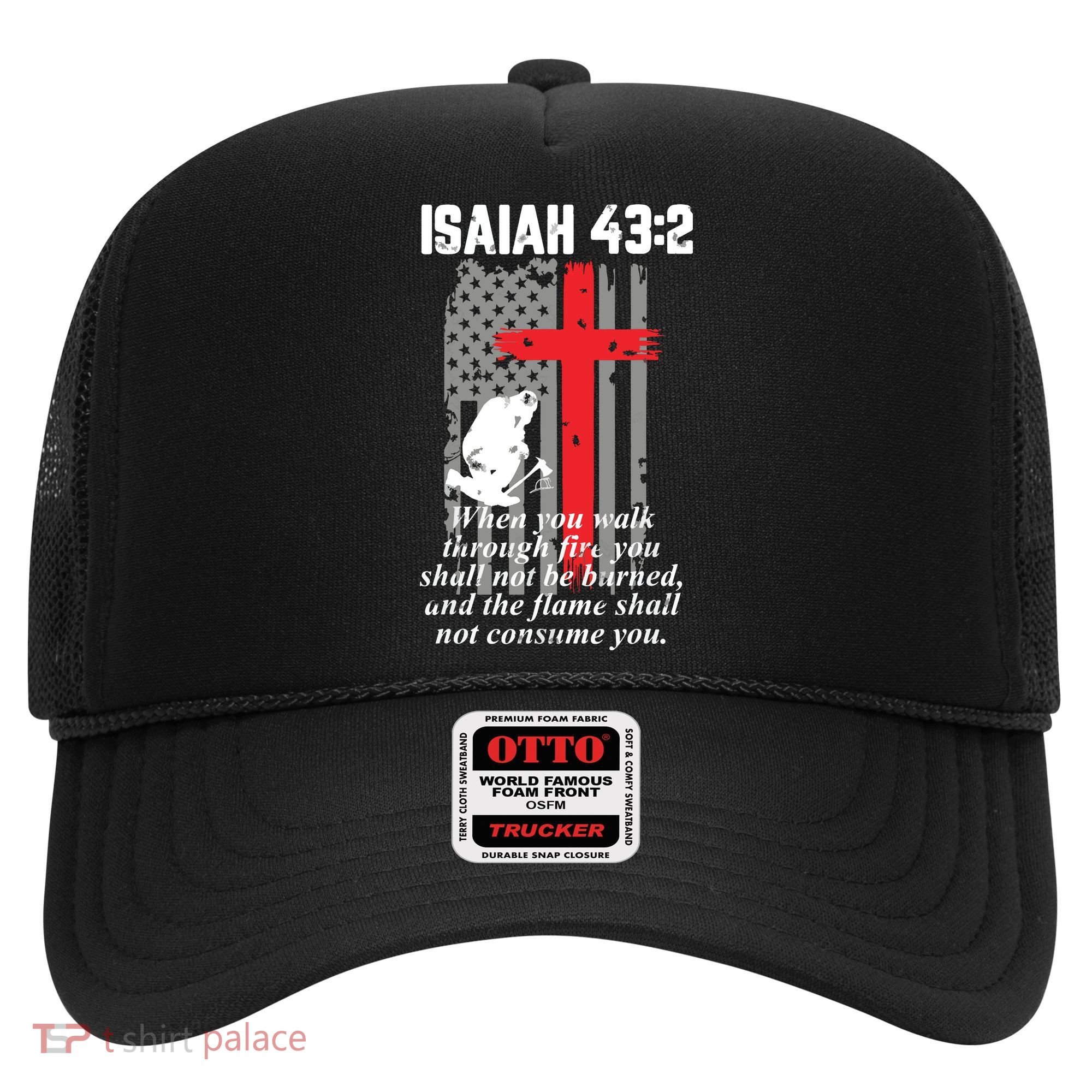 Thin Red Line Firefighter Cross Bible Verse American Flag Hat