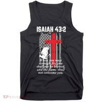 Thin Red Line Firefighter Cross Bible Verse American Flag Tank Top thumb 0