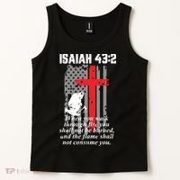 Thin Red Line Firefighter Cross Bible Verse American Flag Tank Top thumb 2
