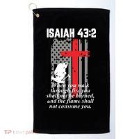 Thin Red Line Firefighter Cross Bible Verse American Flag Golf Towel thumb 0