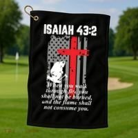 Thin Red Line Firefighter Cross Bible Verse American Flag Golf Towel thumb 1