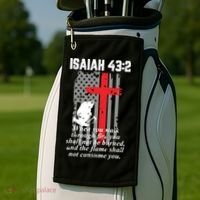 Thin Red Line Firefighter Cross Bible Verse American Flag Golf Towel thumb 2