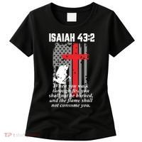 Thin Red Line Firefighter Cross Bible Verse American Flag Women's T-Shirt thumb 0