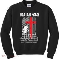 Thin Red Line Firefighter Cross Bible Verse American Flag Kids Sweatshirt thumb 0