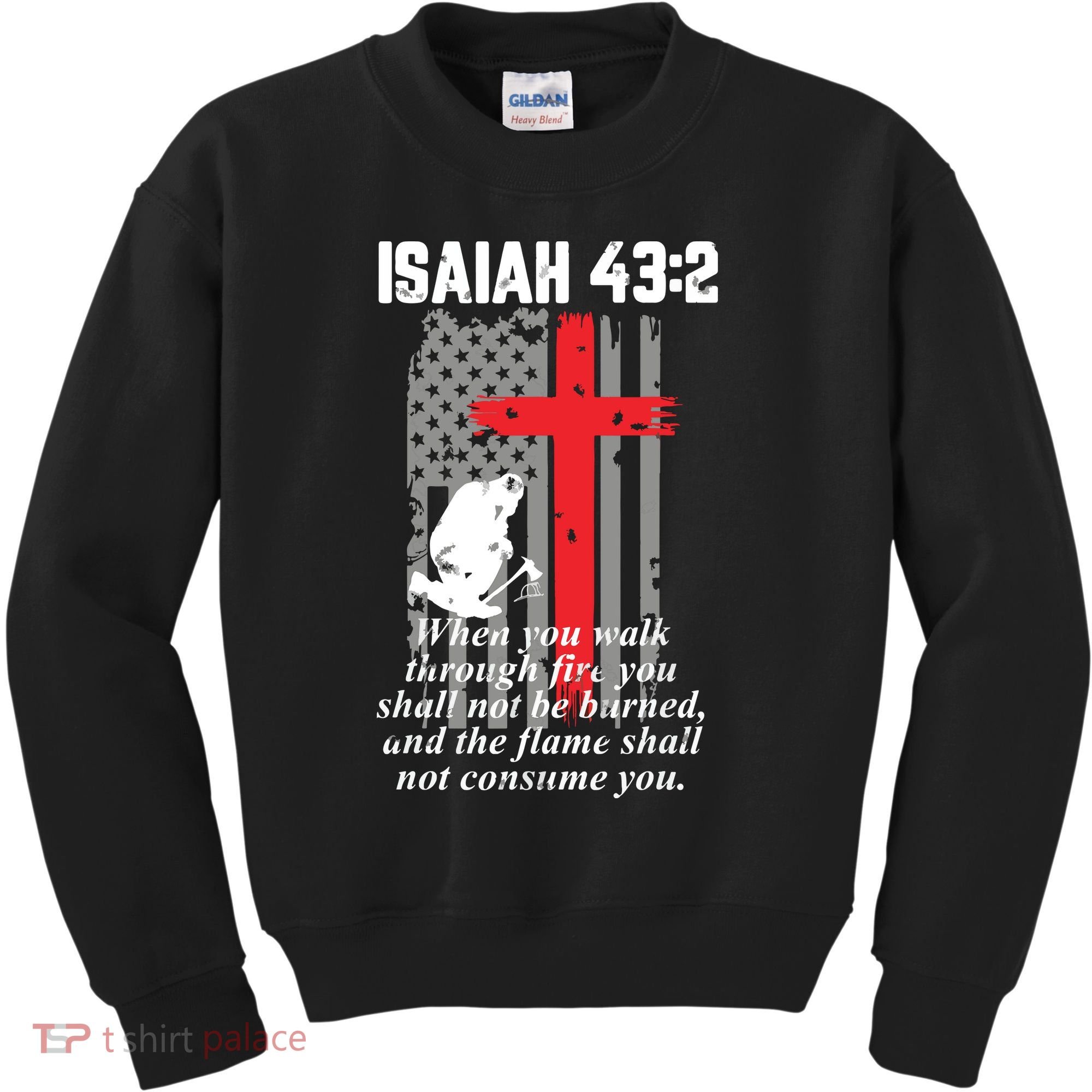 Thin Red Line Firefighter Cross Bible Verse American Flag Kids Sweatshirt