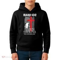 Thin Red Line Firefighter Cross Bible Verse American Flag Kids Hoodie thumb 4