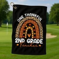 Thanksgiving Rainbow Leopard One Thankful 2nd Grade Teacher Gift Golf Towel thumb 1
