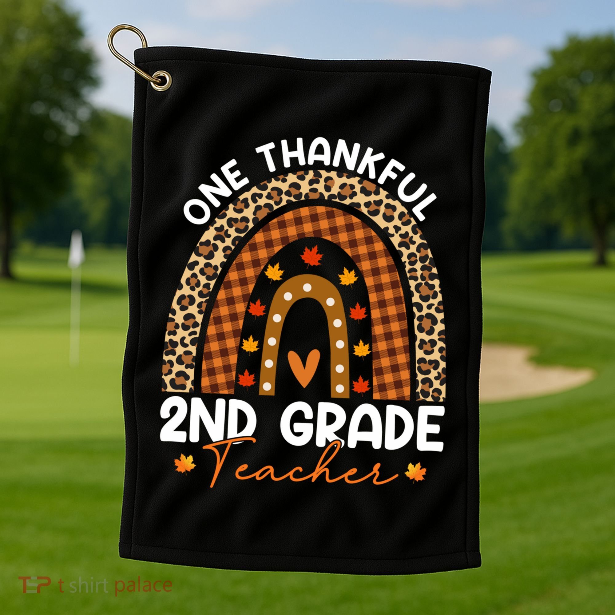 Thanksgiving Rainbow Leopard One Thankful 2nd Grade Teacher Gift Golf Towel