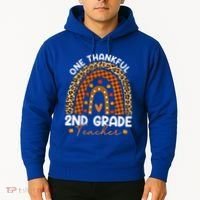 Thanksgiving Rainbow Leopard One Thankful 2nd Grade Teacher Gift Hoodie thumb 2