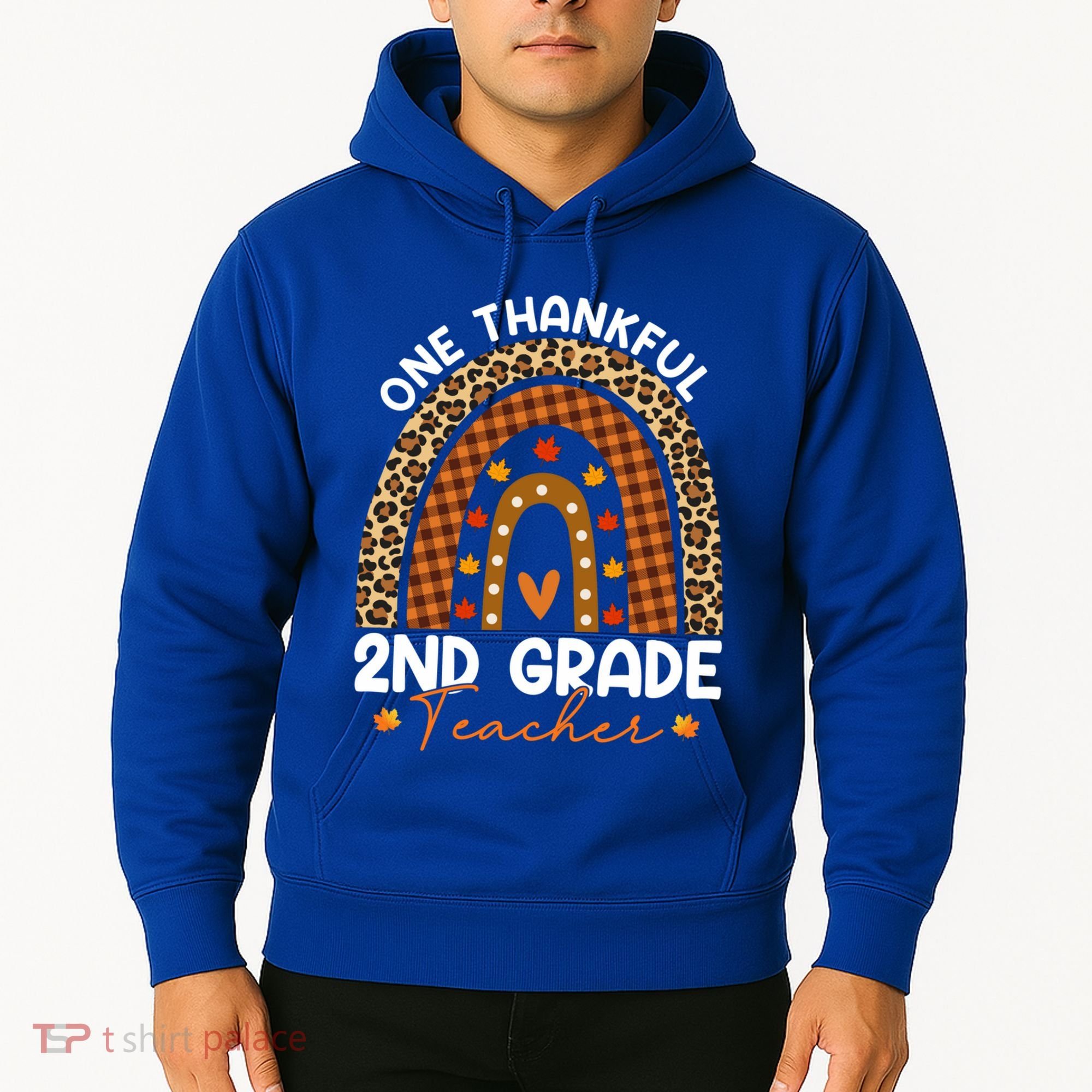 Thanksgiving Rainbow Leopard One Thankful 2nd Grade Teacher Gift Hoodie