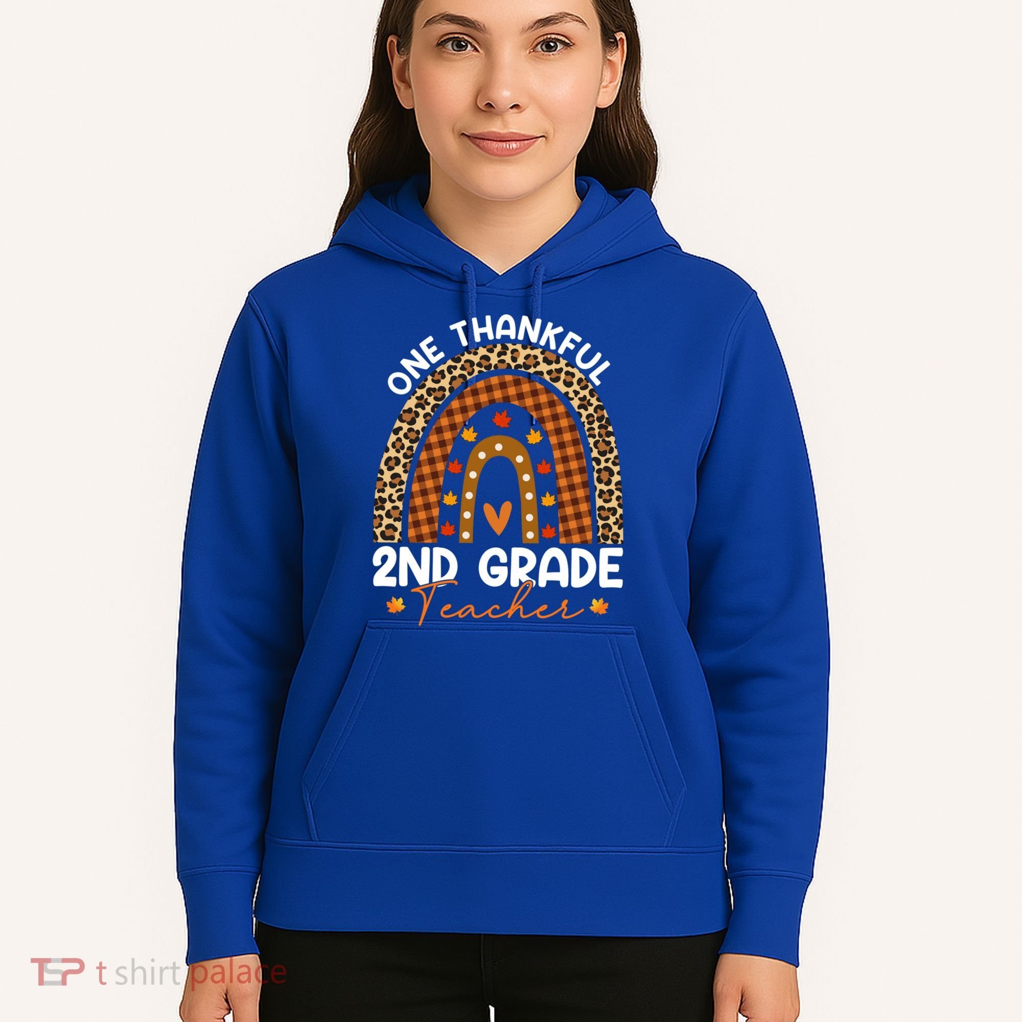 Thanksgiving Rainbow Leopard One Thankful 2nd Grade Teacher Gift Hoodie