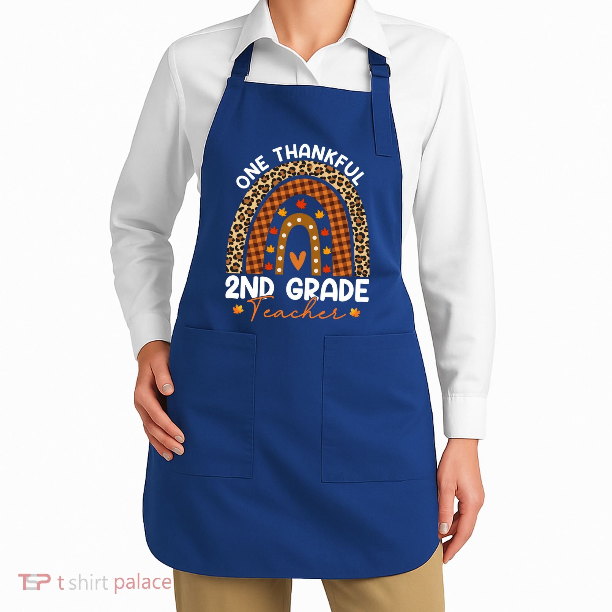 Thanksgiving Rainbow Leopard One Thankful 2nd Grade Teacher Gift Apron