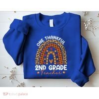 Thanksgiving Rainbow Leopard One Thankful 2nd Grade Teacher Gift Sweatshirt thumb 2