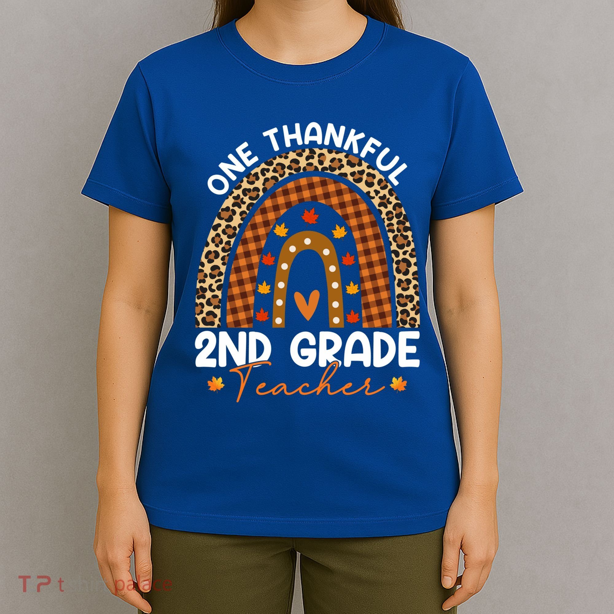 Thanksgiving Rainbow Leopard One Thankful 2nd Grade Teacher Gift T-Shirt