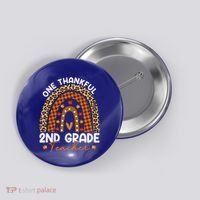 Thanksgiving Rainbow Leopard One Thankful 2nd Grade Teacher Gift Button thumb 0