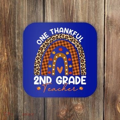 Thanksgiving Rainbow Leopard One Thankful 2nd Grade Teacher Gift Coaster