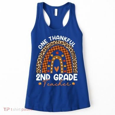 Thanksgiving Rainbow Leopard One Thankful 2nd Grade Teacher Gift Women's Tank Top
