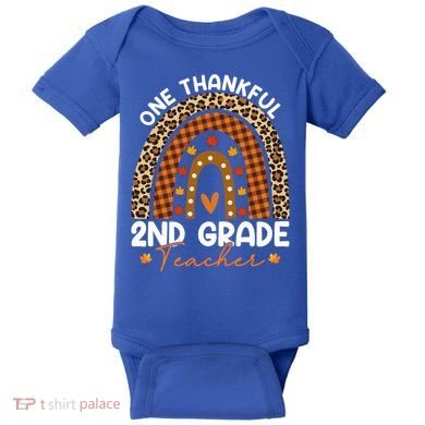 Thanksgiving Rainbow Leopard One Thankful 2nd Grade Teacher Gift Baby Bodysuit
