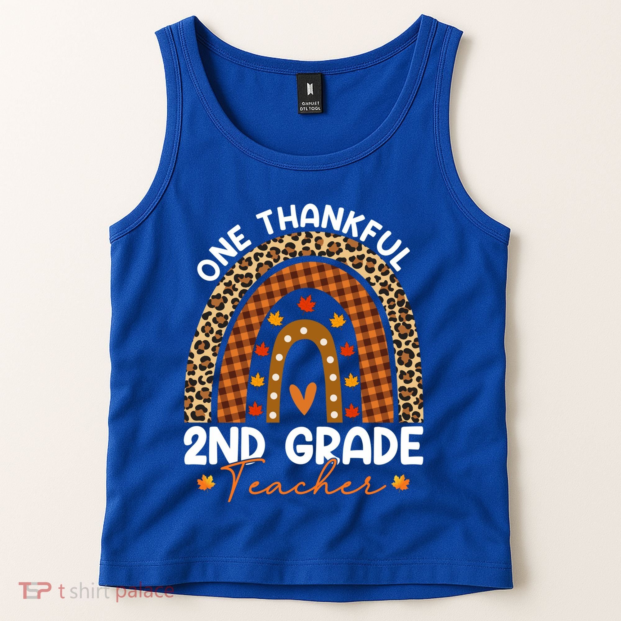 Thanksgiving Rainbow Leopard One Thankful 2nd Grade Teacher Gift Tank Top