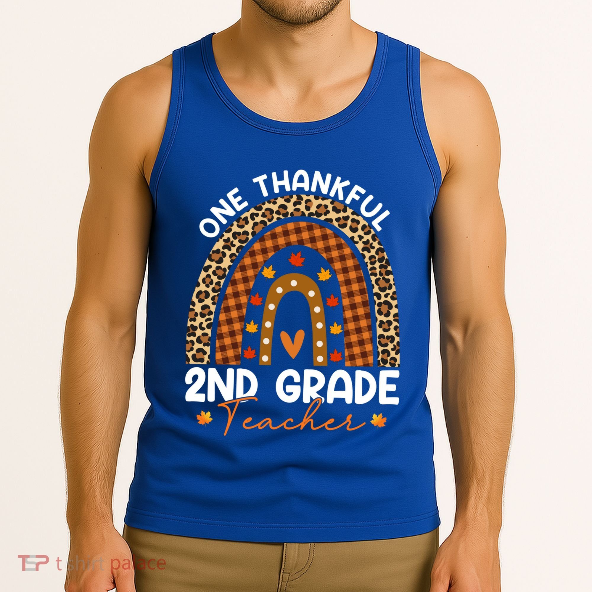 Thanksgiving Rainbow Leopard One Thankful 2nd Grade Teacher Gift Tank Top