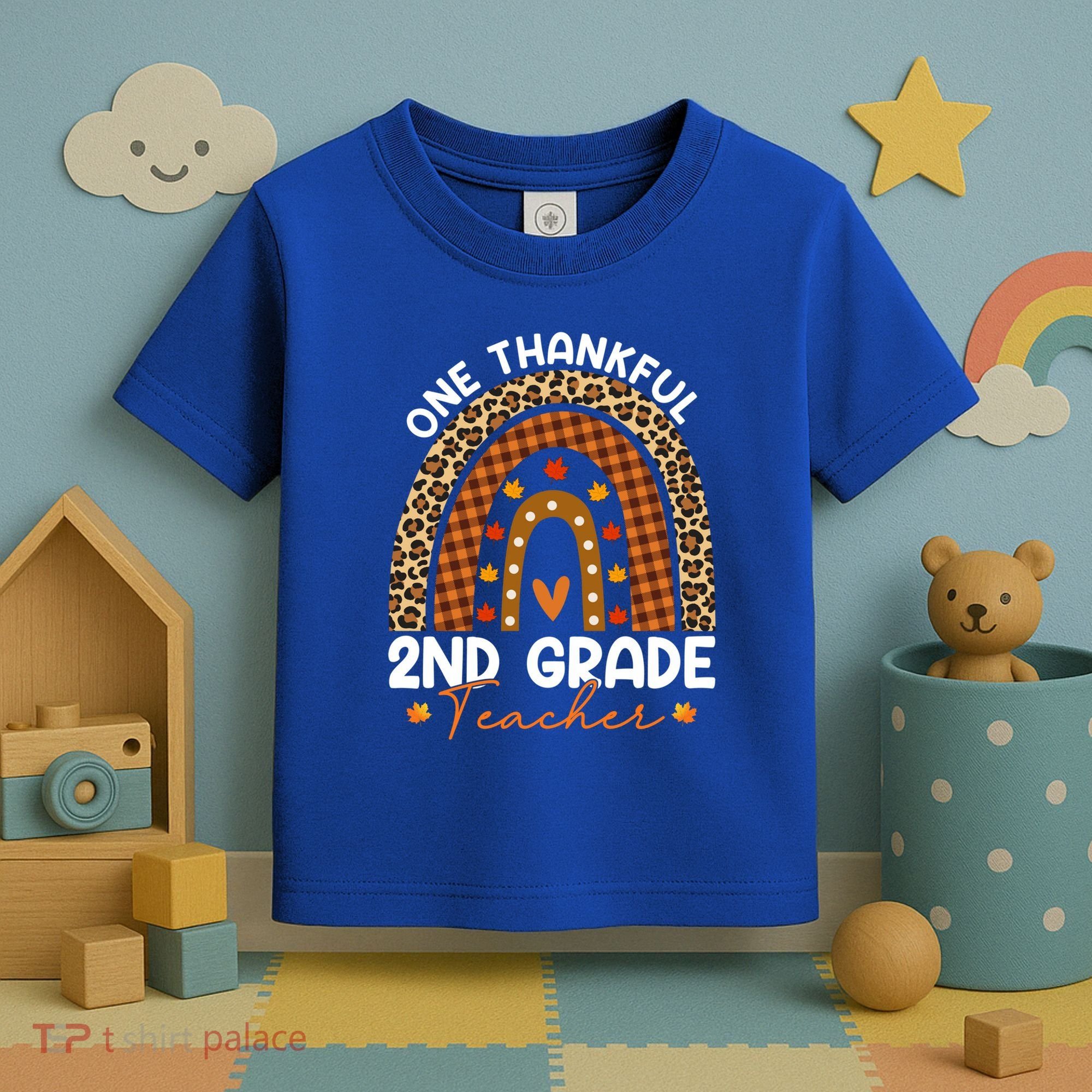 Thanksgiving Rainbow Leopard One Thankful 2nd Grade Teacher Gift Toddler T-Shirt