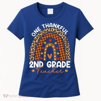 Thanksgiving Rainbow Leopard One Thankful 2nd Grade Teacher Gift Women's T-Shirt