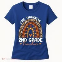 Thanksgiving Rainbow Leopard One Thankful 2nd Grade Teacher Gift Women's T-Shirt thumb 0