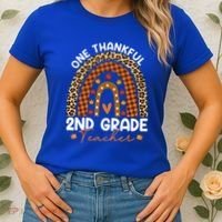 Thanksgiving Rainbow Leopard One Thankful 2nd Grade Teacher Gift Women's T-Shirt thumb 2