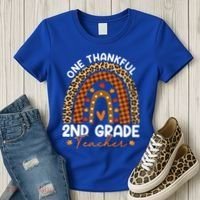 Thanksgiving Rainbow Leopard One Thankful 2nd Grade Teacher Gift Women's T-Shirt thumb 3