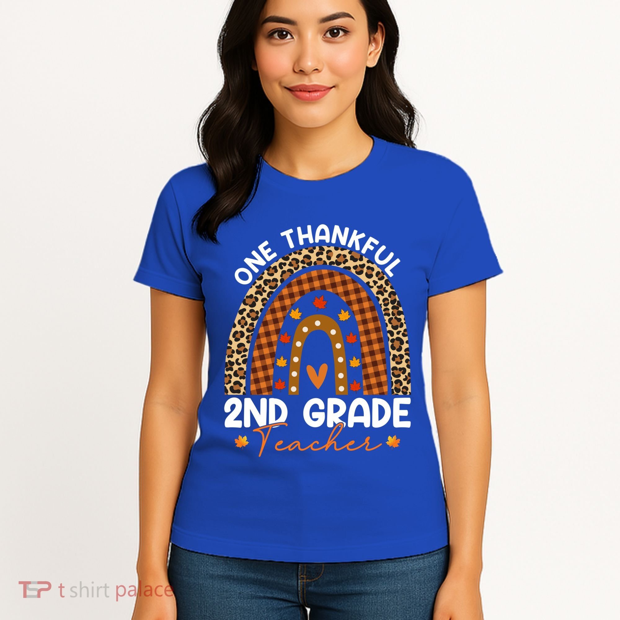 Thanksgiving Rainbow Leopard One Thankful 2nd Grade Teacher Gift Women's T-Shirt