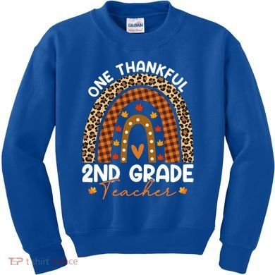 Thanksgiving Rainbow Leopard One Thankful 2nd Grade Teacher Gift Kids Sweatshirt