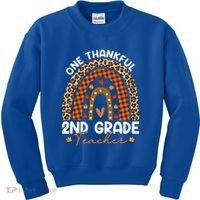 Thanksgiving Rainbow Leopard One Thankful 2nd Grade Teacher Gift Kids Sweatshirt thumb 0