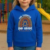 Thanksgiving Rainbow Leopard One Thankful 2nd Grade Teacher Gift Kids Hoodie thumb 3