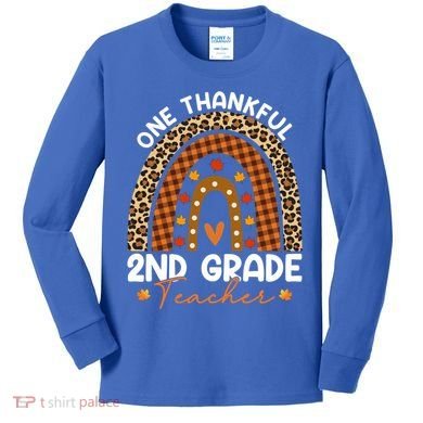 Thanksgiving Rainbow Leopard One Thankful 2nd Grade Teacher Gift Kids Long Sleeve Shirt