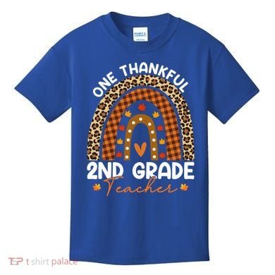 Thanksgiving Rainbow Leopard One Thankful 2nd Grade Teacher Gift Kids T-Shirt