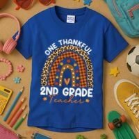Thanksgiving Rainbow Leopard One Thankful 2nd Grade Teacher Gift Kids T-Shirt thumb 3