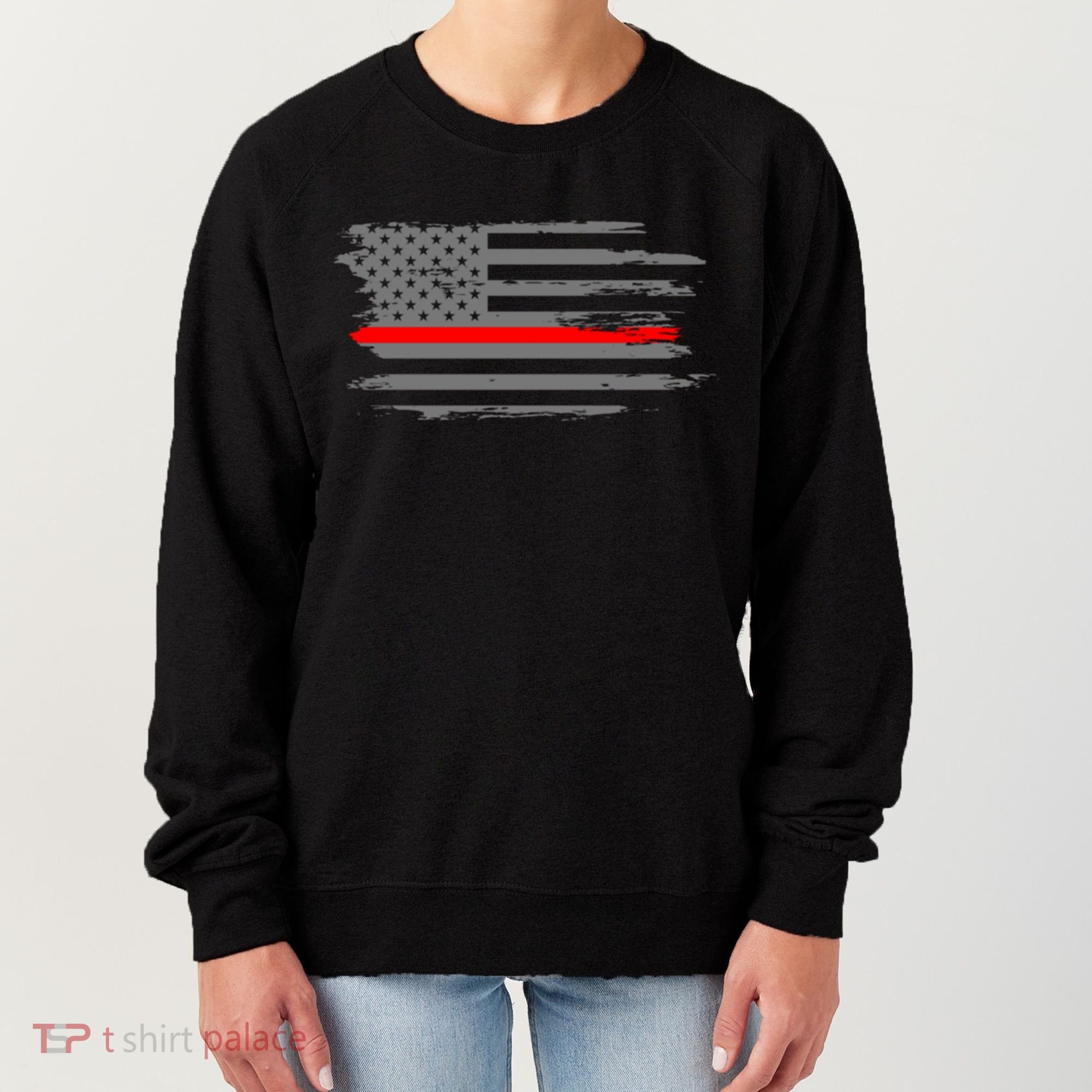 Thin Red Line Fire Fire And Rescue American Flag Gift Women's Sweatshirt